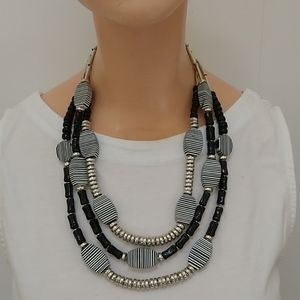 Large Beaded Statement Black & White Necklace